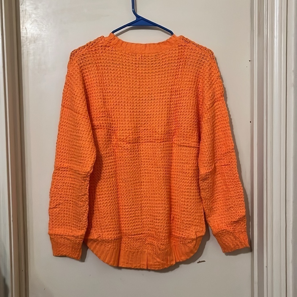 NWT Orange waffle knit crew neck long sleeve crew neck sweater size small. - Picture 2 of 4
